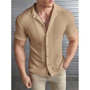 Homme Men Solid Button Front Shirt Light Brown Stylish Men Wear